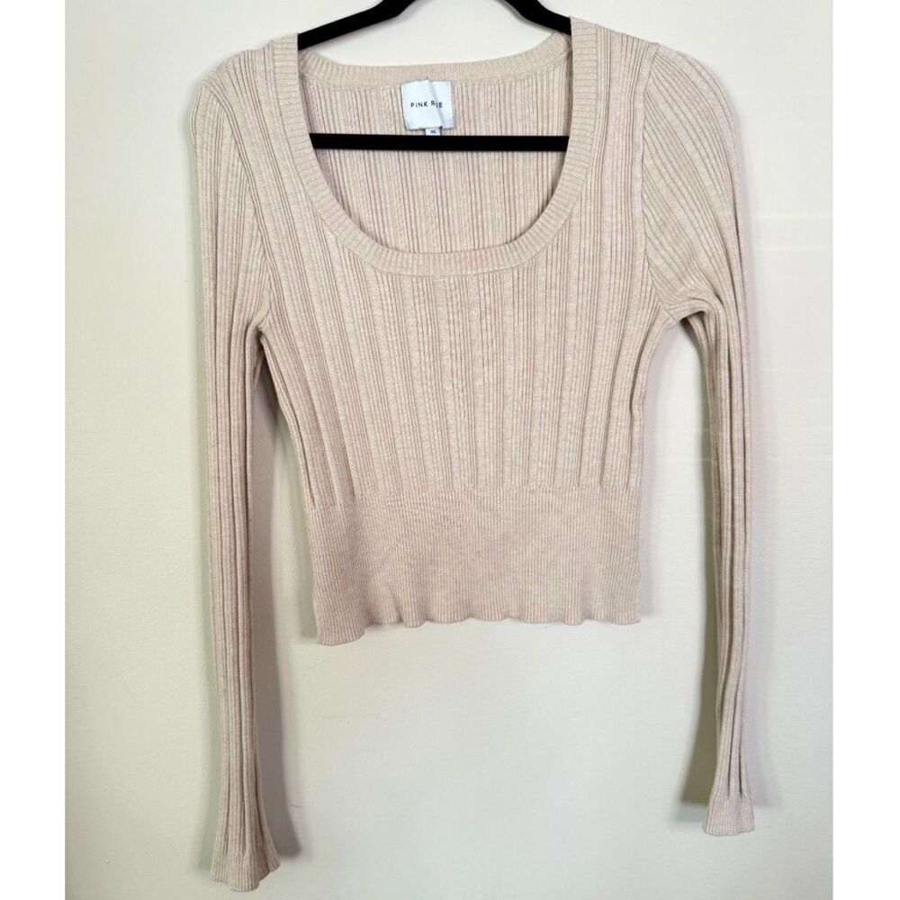 Pink Rose Women’s Ribbed Knit Long Sleeve Top Size XL Stretch Fitted Sweater